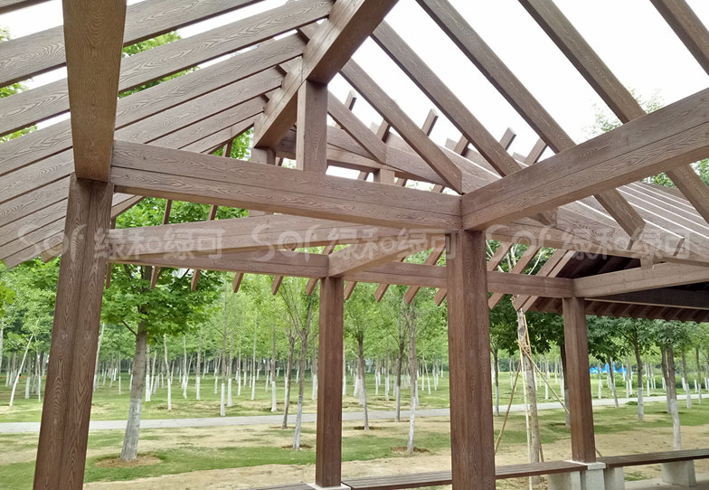 公园碳化木花架/木塑塑木花架
