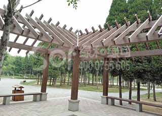 公园碳化木花架/木塑塑木花架