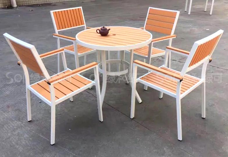 木塑小圆形配套桌椅/木塑塑木休闲椅